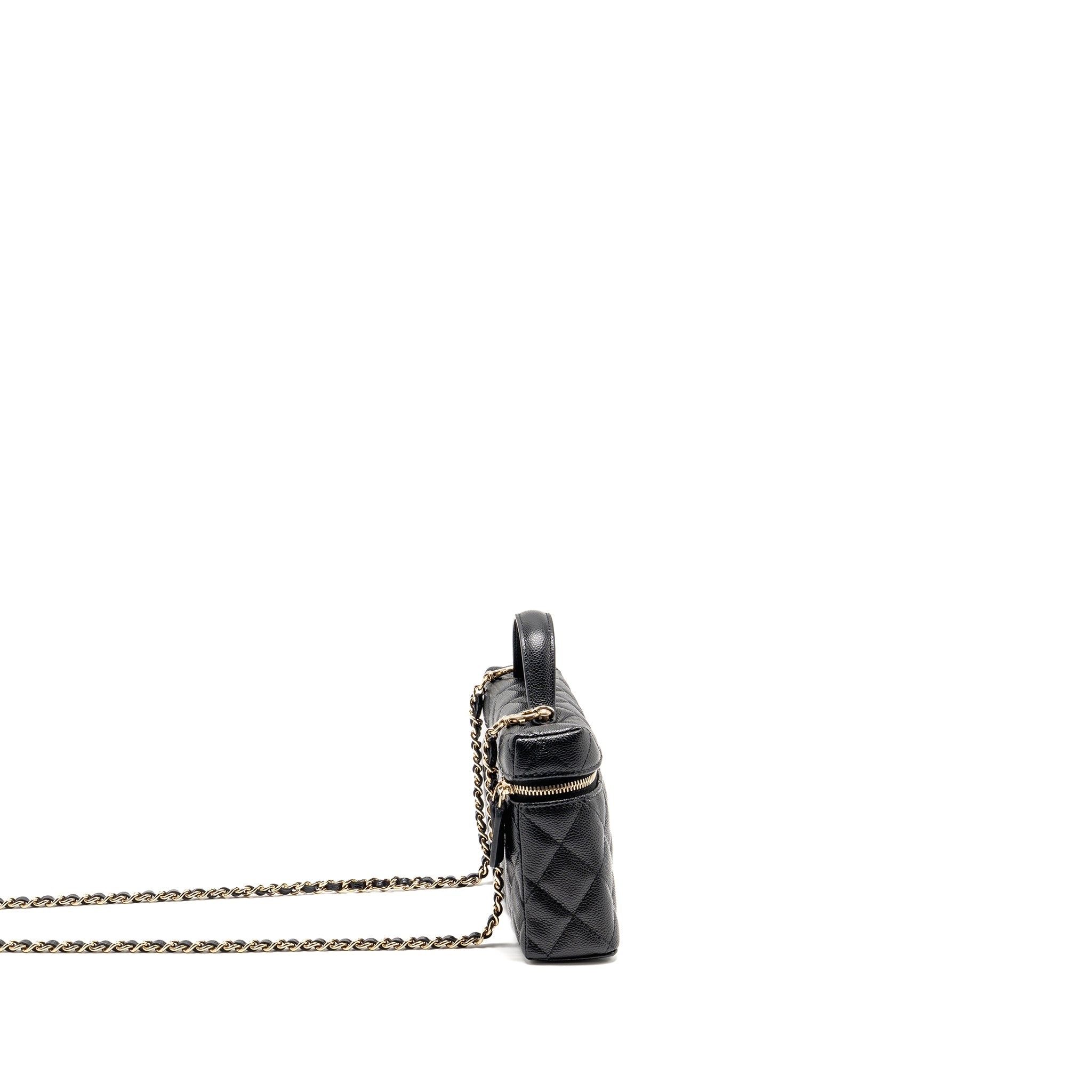 CHANEL 25P CC TOP HANDLE VANITY WITH CHAIN CAVIAR BLACK LGHW (MICROCHIP)