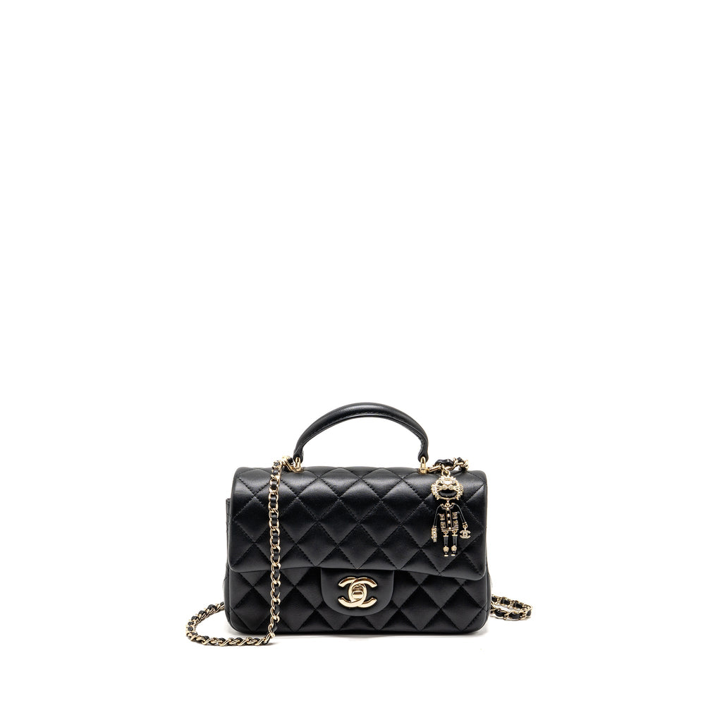 CHANEL TOP HANDLE MINI RECTANGULAR WITH DETAILED CHARM LAMBSKIN BLACK LGHW (MICROCHIP)