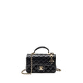 CHANEL TOP HANDLE MINI RECTANGULAR WITH DETAILED CHARM LAMBSKIN BLACK LGHW (MICROCHIP)