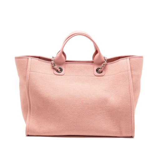 CHANEL DEAUVILLE TOTE BAG CANVAS/LEATHER PINK/WHITE SHW (MICROCHIP)