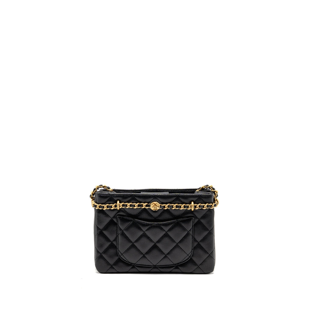 CHANEL CC CAMELLIA SMALL SHOPPING BAG CAVIAR BLACK GHW (MICROCHIP)
