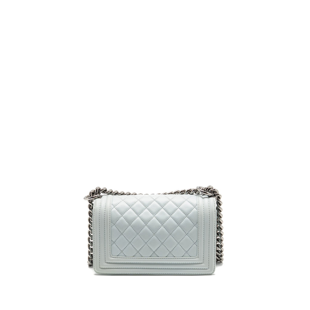 CHANEL SMALL BOY BAG CALFSKIN LIGHT BLUE SHW (MICROCHIP)