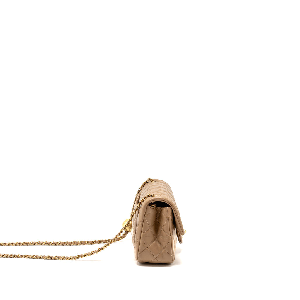 CHANEL PEARL CRUSH MINI RECTANGULAR LAMBSKIN DARK BEIGE GHW (MICROCHIP)