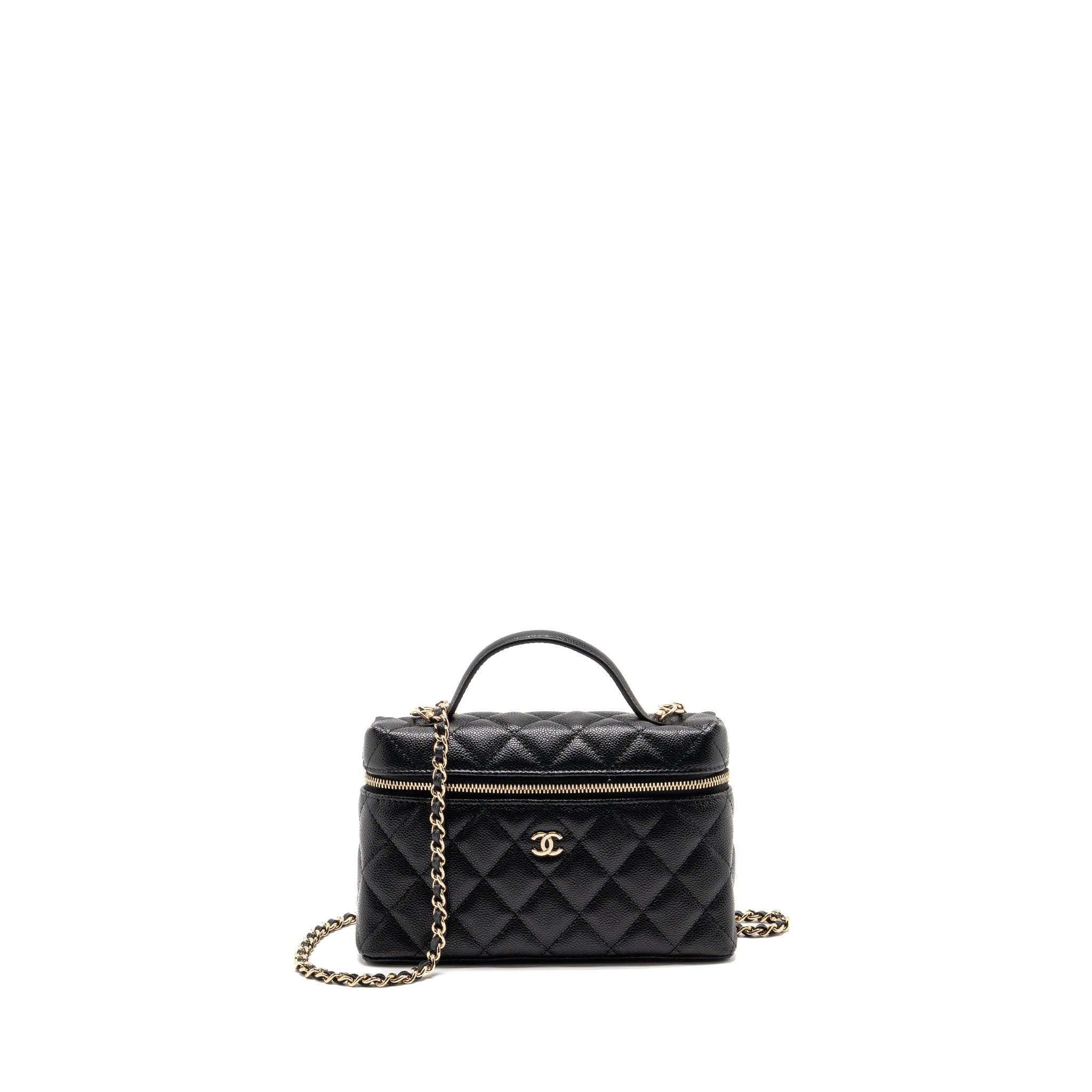 CHANEL 25P CC TOP HANDLE VANITY WITH CHAIN CAVIAR BLACK LGHW (MICROCHIP)