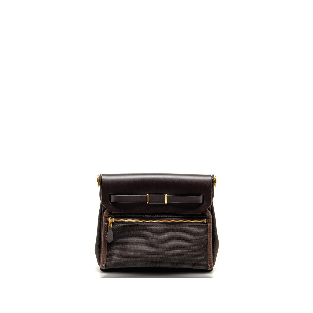 HERMES HERBAG MINI CANVAS / HUNTER LEATHER EBENE GHW