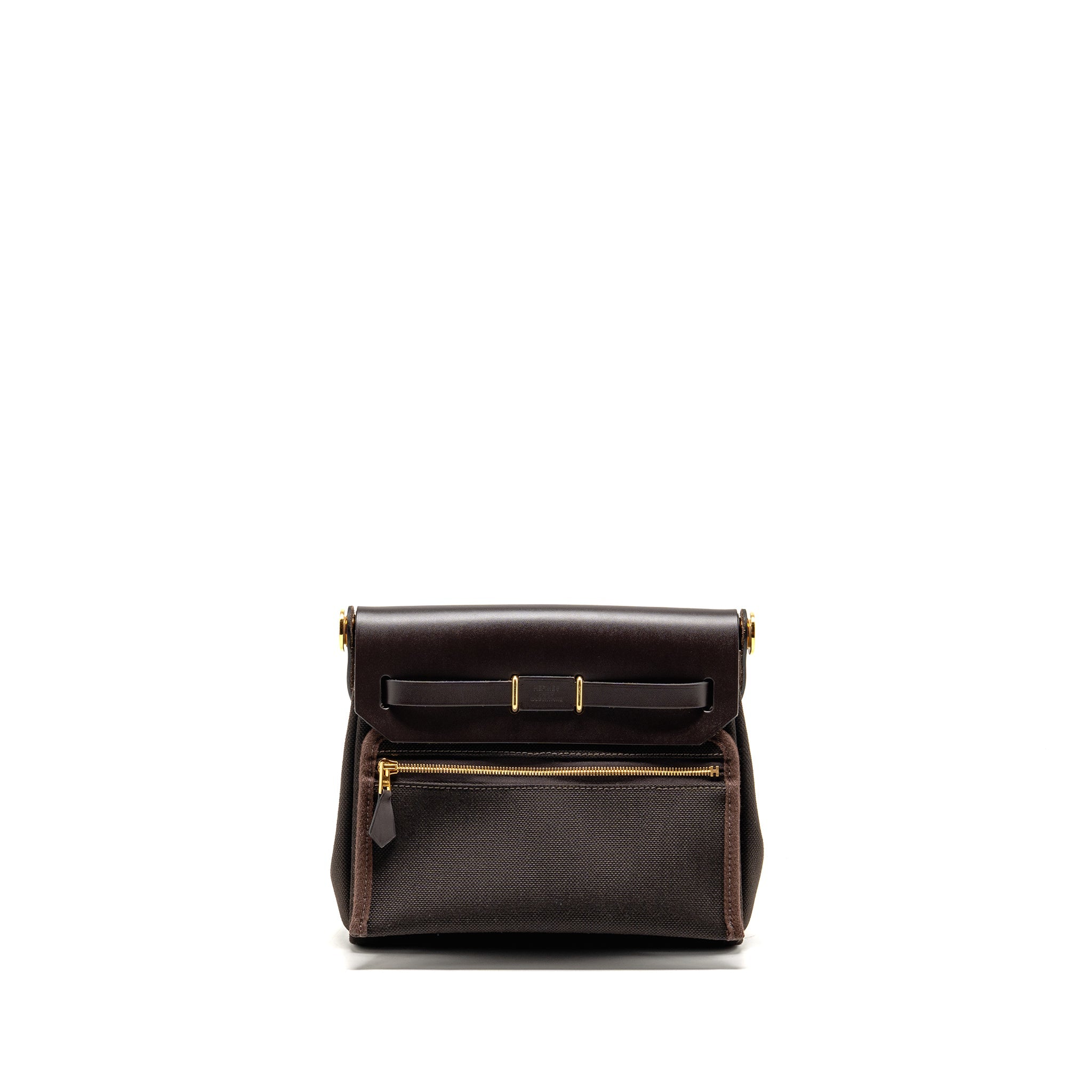 HERMES HERBAG MINI CANVAS / HUNTER LEATHER EBENE GHW
