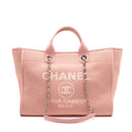 CHANEL DEAUVILLE TOTE BAG CANVAS/LEATHER PINK/WHITE SHW (MICROCHIP)