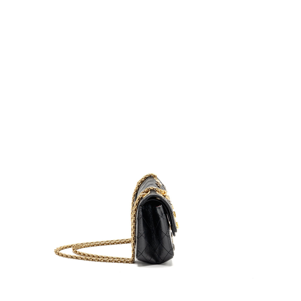CHANEL MINI 2.55 REISSUE FLAP BAG LUCKY CHARMS AGED CALFSKIN BLACK GHW