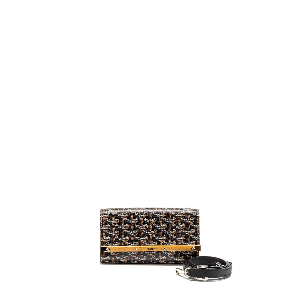 GOYARD MONTE CARLO MINI CASE WITH STRAP GOYARDINE CANVAS/LEATHER BLACK/BROWN SHW