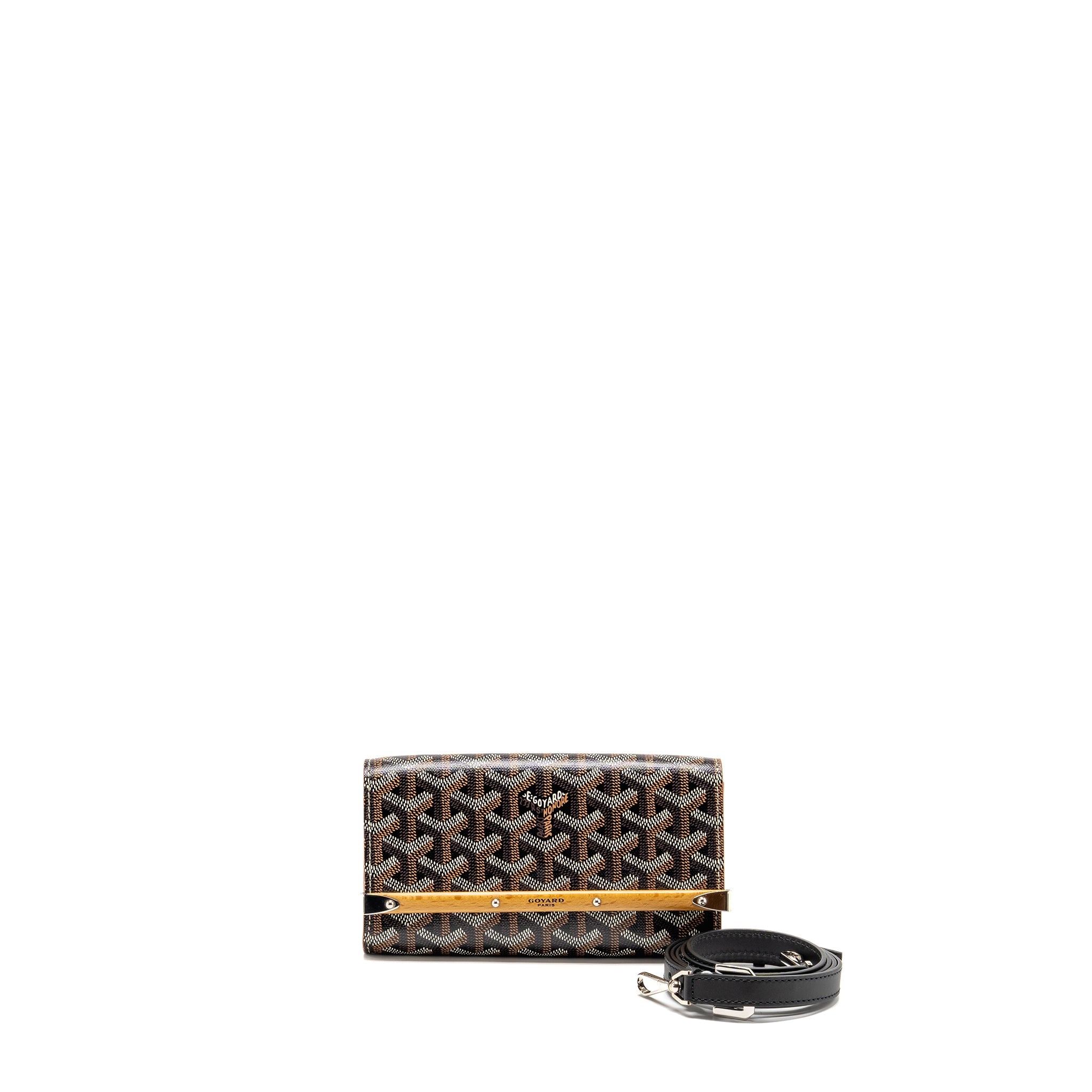 GOYARD MONTE CARLO MINI CASE WITH STRAP GOYARDINE CANVAS/LEATHER BLACK/BROWN SHW