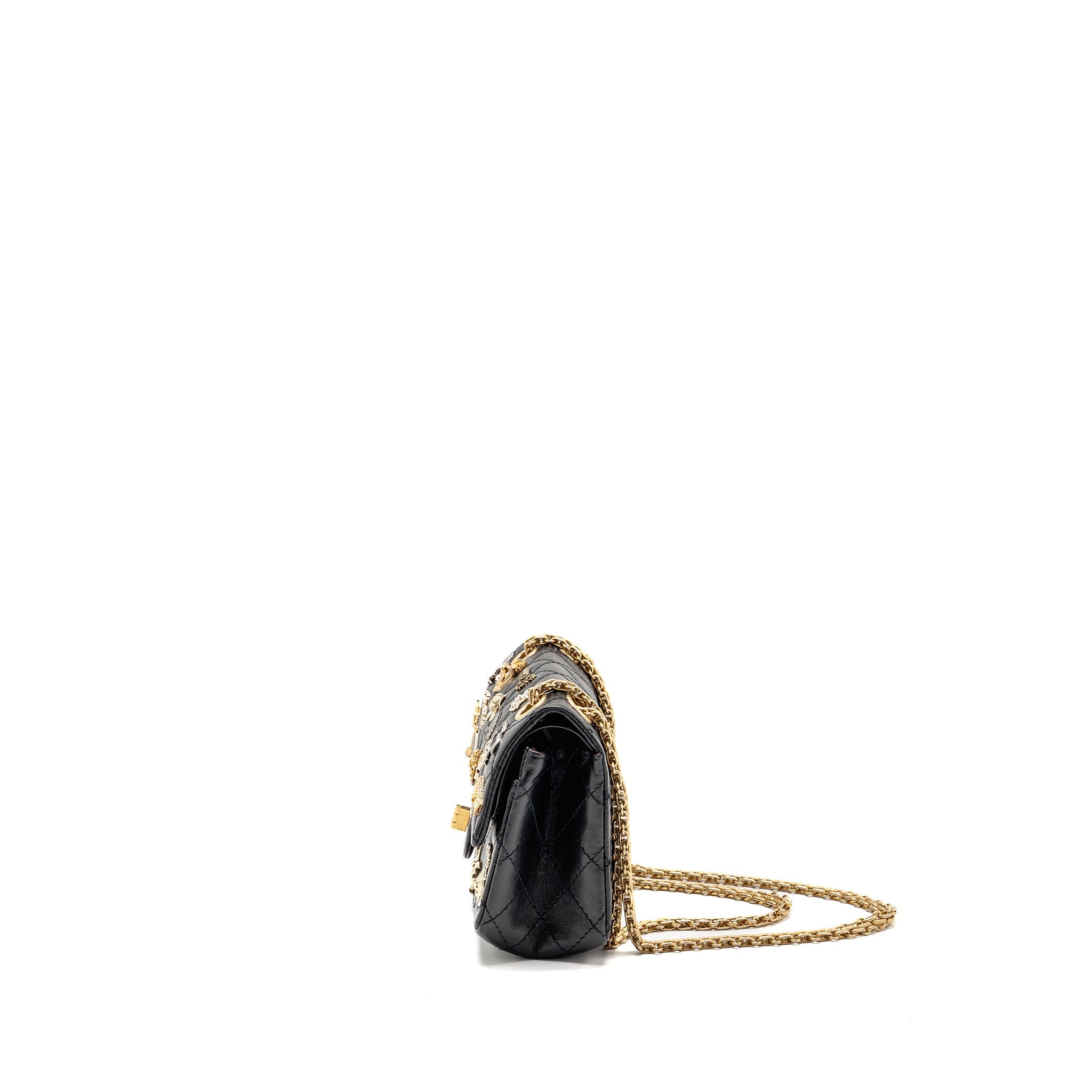 CHANEL MINI 2.55 REISSUE FLAP BAG LUCKY CHARMS AGED CALFSKIN BLACK GHW