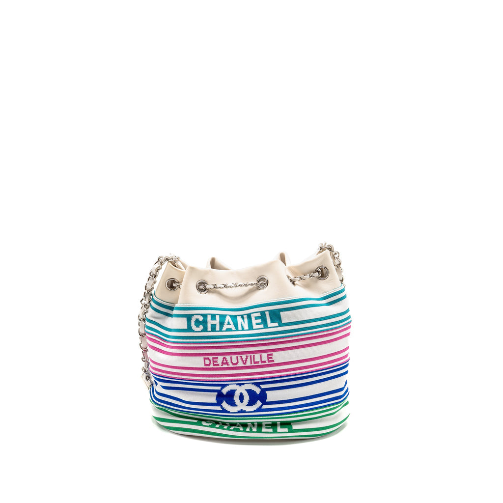 CHANEL VENICE BIARRITZ DRAWSTRING BUCKET BAG FABRIC/LAMBSKIN WHITE/MULTICOLOUR SHW