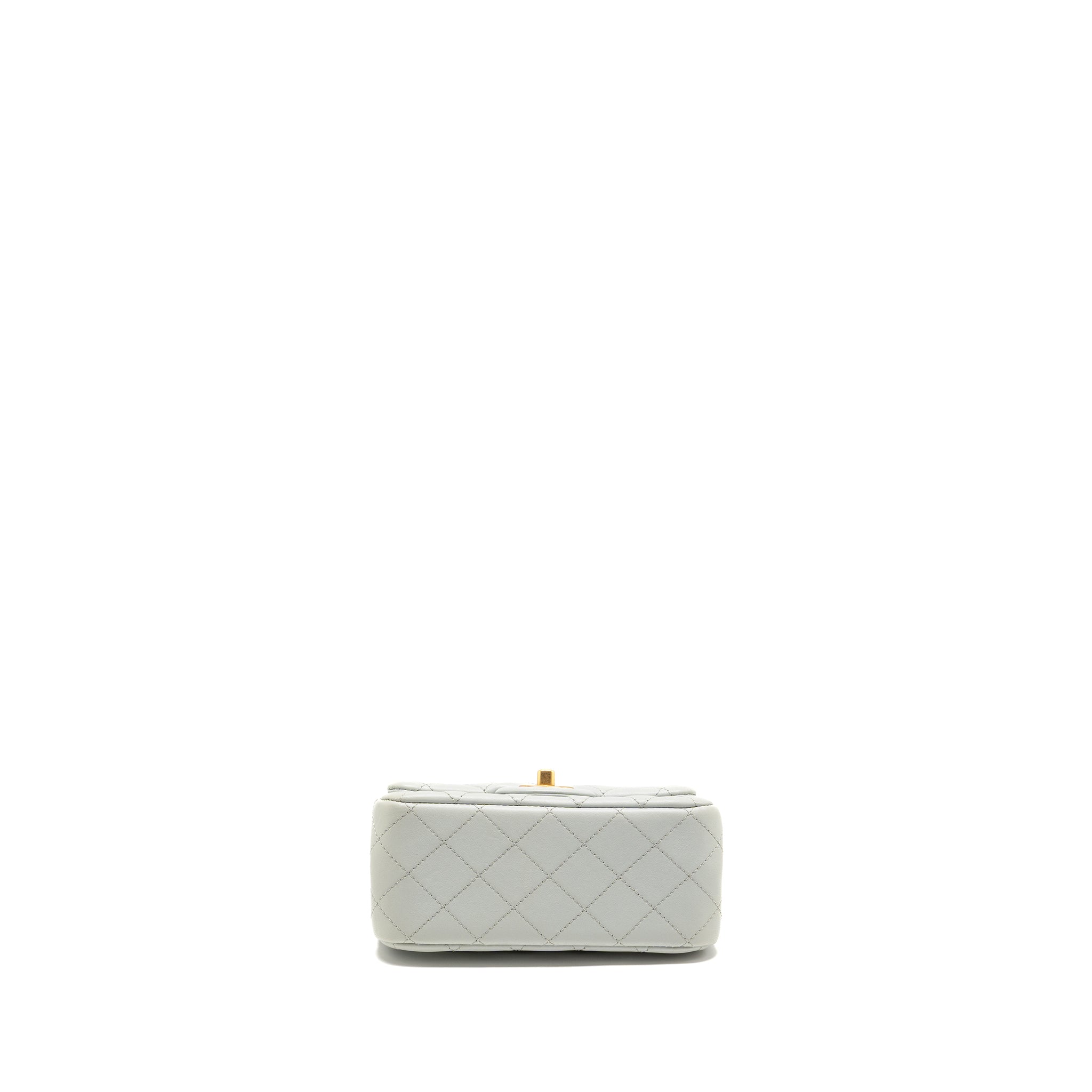 CHANEL CAMELLIA ADJUSTABLE CHAIN MINI SQUARE FLAP BAG LAMBSKIN LIGHT GREY GHW (MICROCHIP)