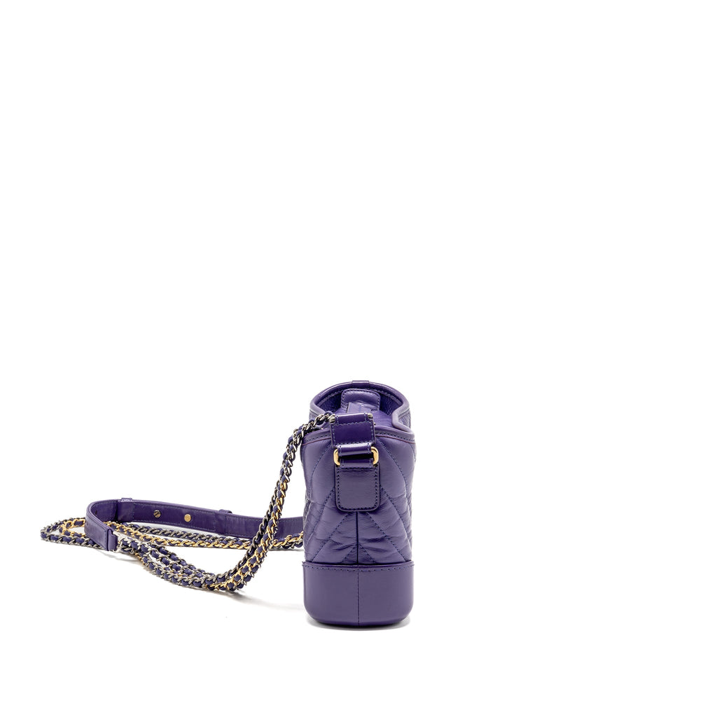 CHANEL SMALL GABRIELLE HOBO BAG CHEVRON AGED CALFSKIN PURPLE MULTICOLOUR HARDWARE