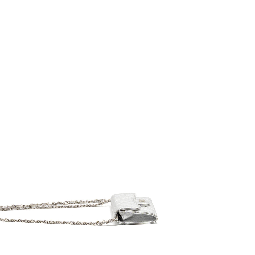 CHANEL MINI FLAP BELT BAG LAMBSKIN SILVER SHW