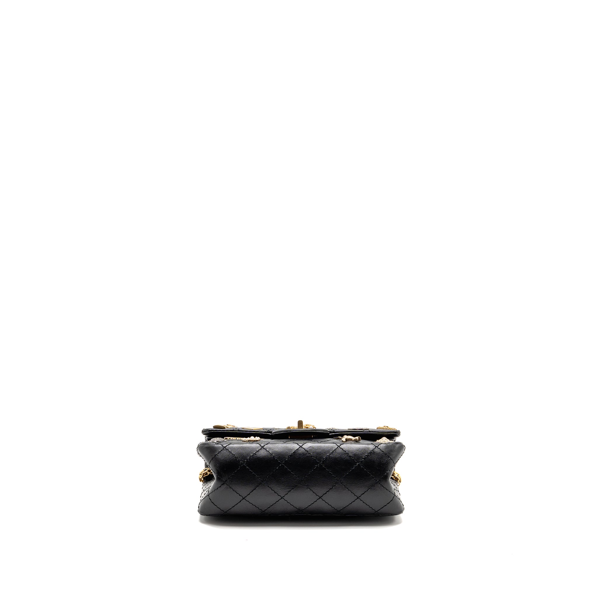 CHANEL MINI 2.55 REISSUE FLAP BAG LUCKY CHARMS AGED CALFSKIN BLACK GHW