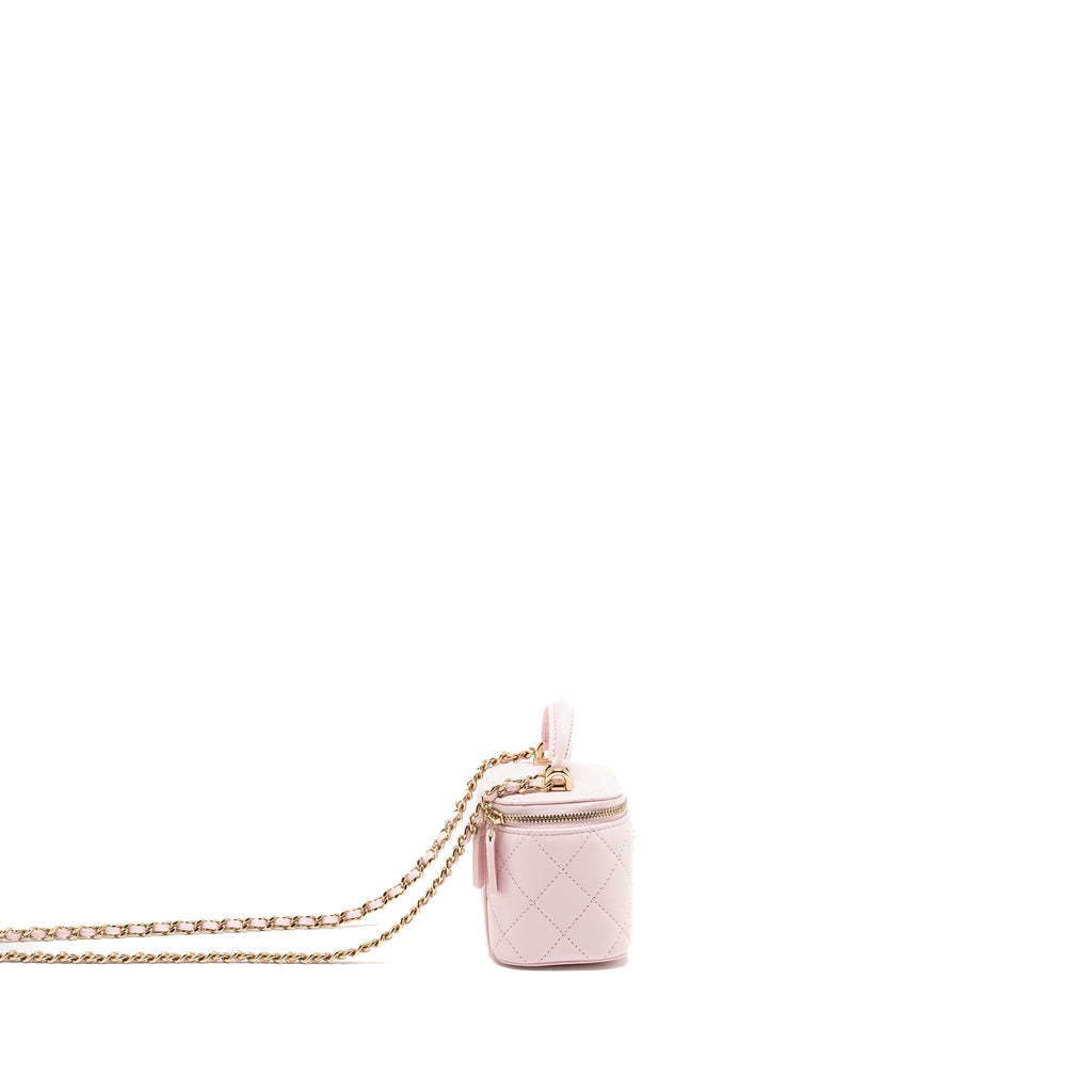 CHANEL TOP HANDLE MINI VANITY CASE WITH CHAIN LAMBSKIN LIGHT PINK LGHW