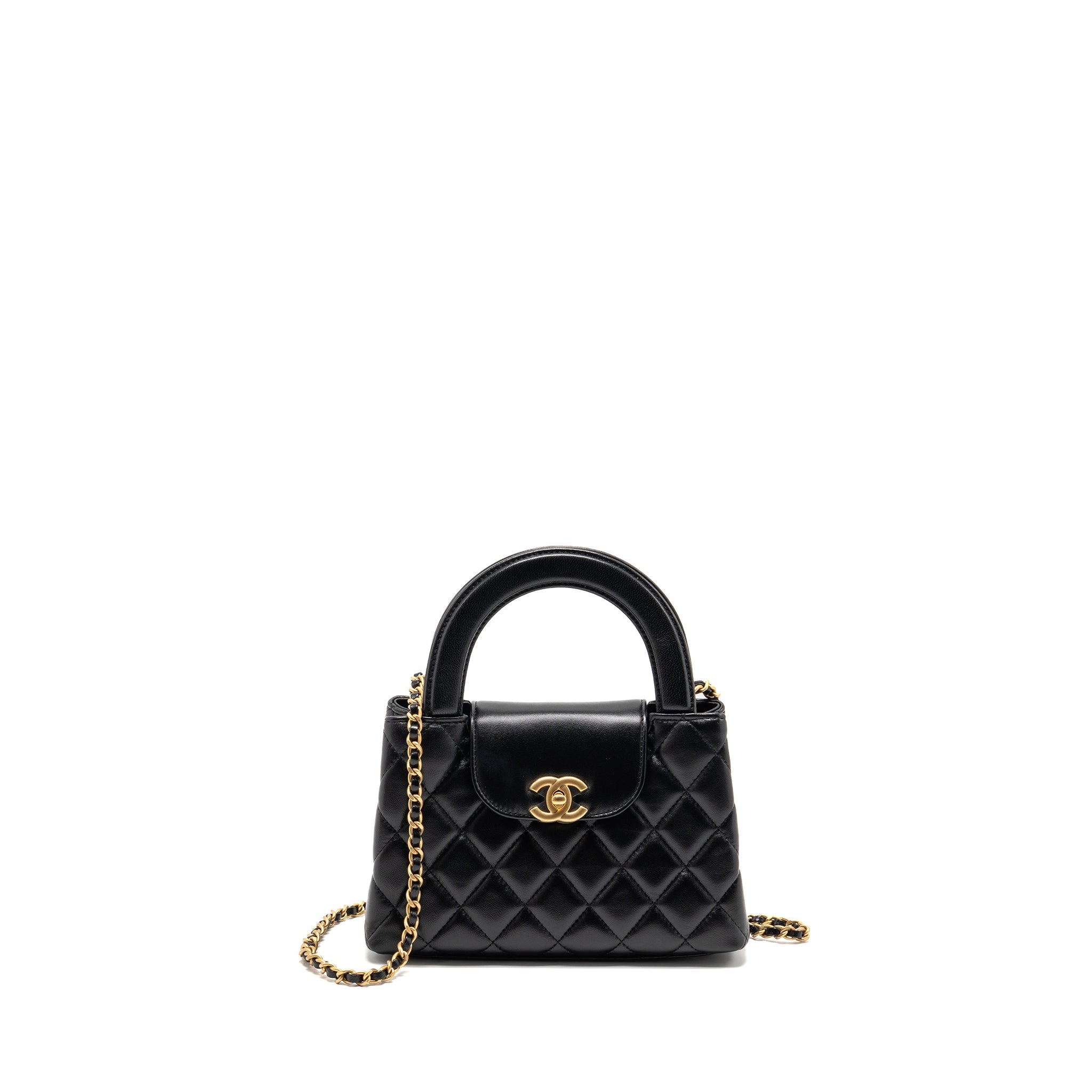 CHANEL 25A MINI KELLY SHOPPING TOTE BAG LAMBSKIN BLACK GHW (MICROCHIP)