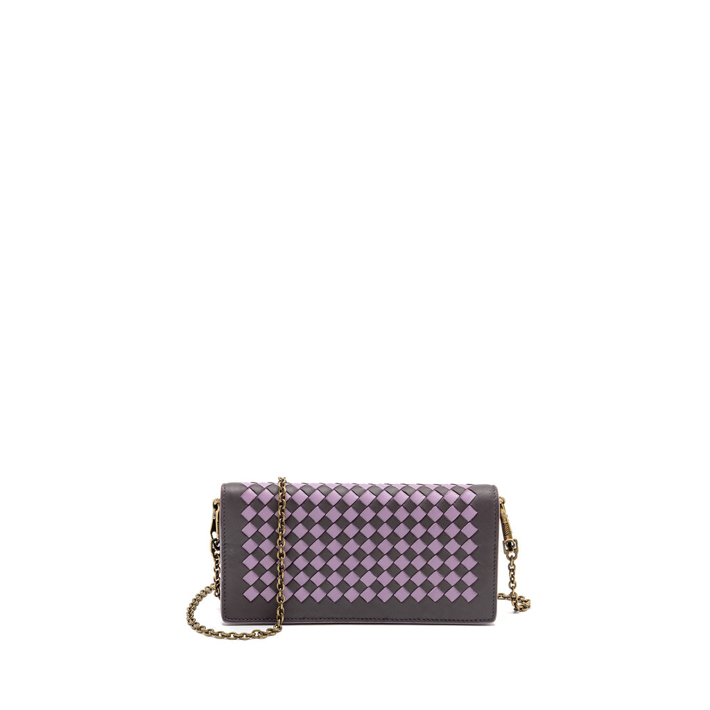 BOTTEGA VENETA INTRECCIATO WALLET ON CHAIN LEATHER PURPLE/GREY GHW