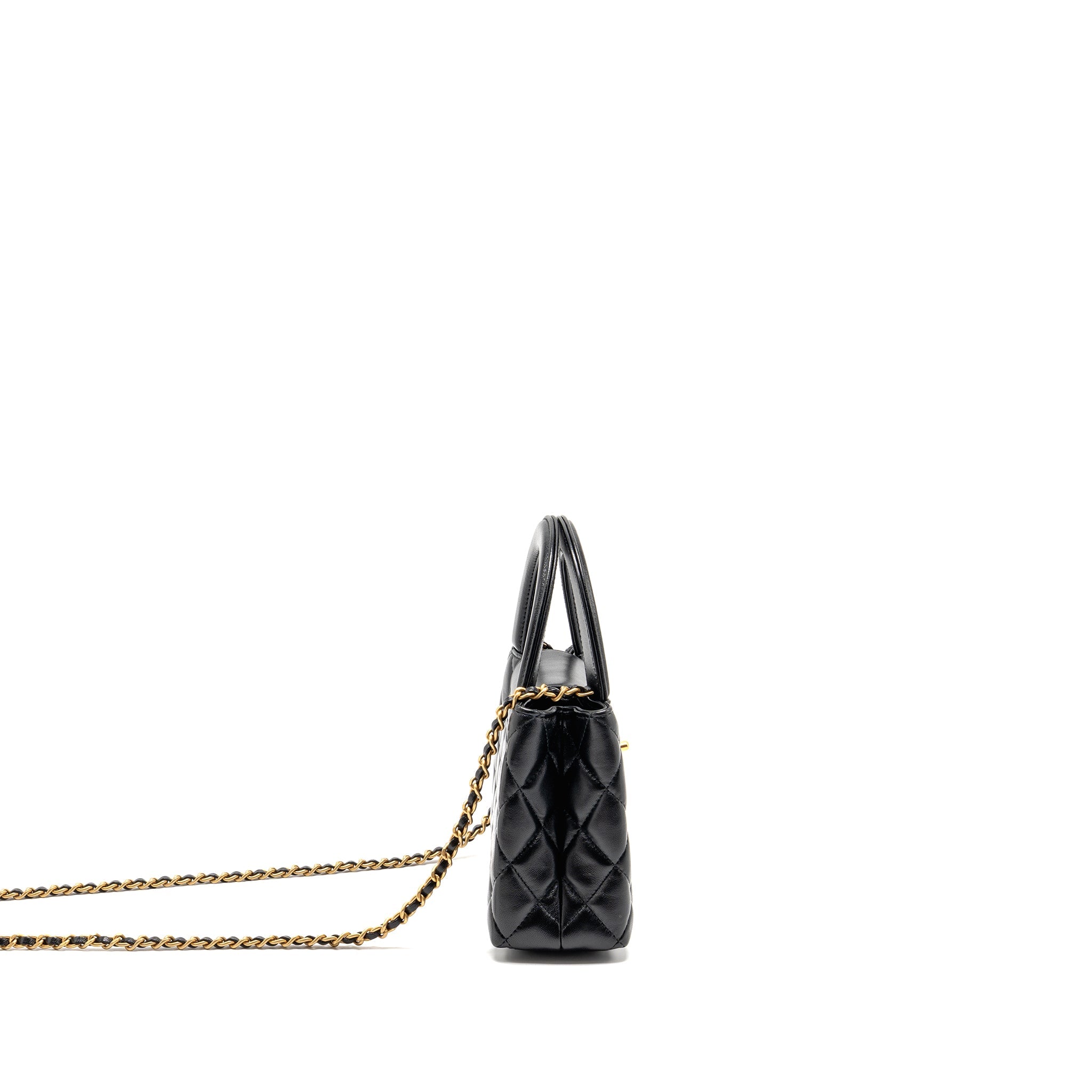 CHANEL 25A MINI KELLY SHOPPING TOTE BAG LAMBSKIN BLACK GHW (MICROCHIP)