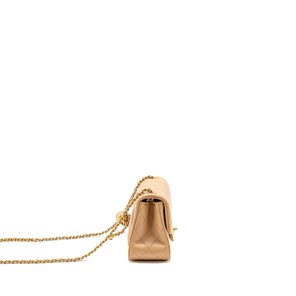 CHANEL PEARL CRUSH MINI SQUARE FLAP BAG LAMBSKIN BEIGE GHW (MICROCHIP)
