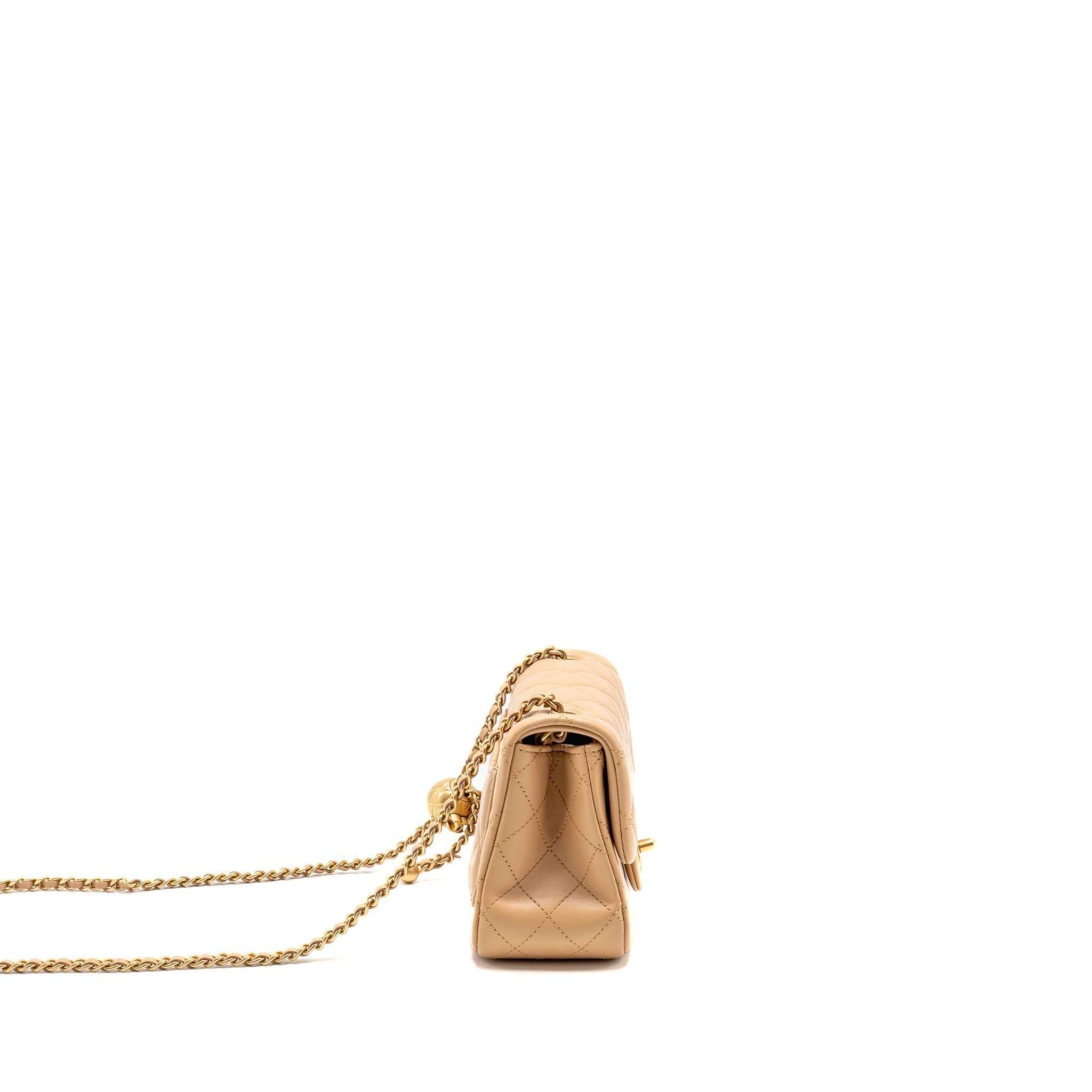 CHANEL PEARL CRUSH MINI SQUARE FLAP BAG LAMBSKIN BEIGE GHW (MICROCHIP)