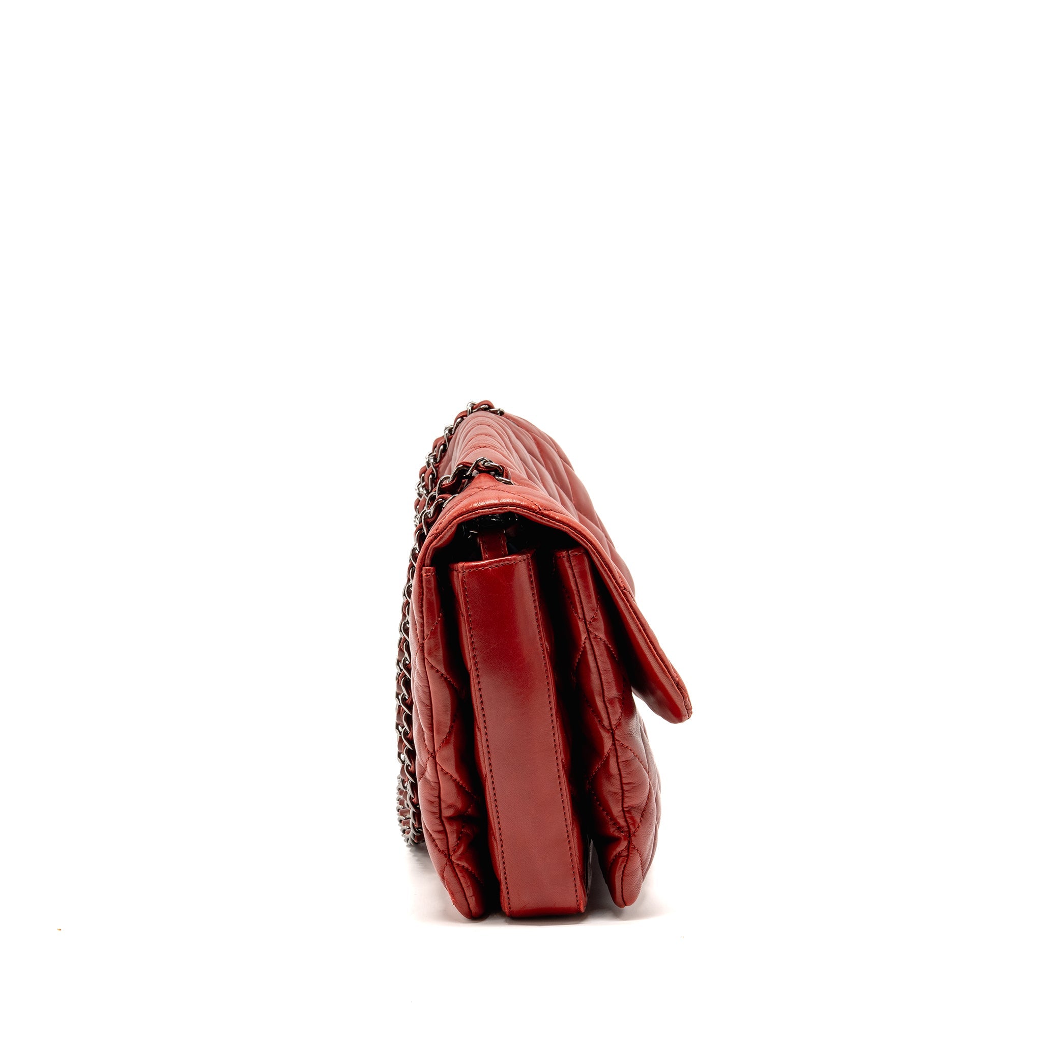 CHANEL MAXI FLAP BAG LAMBSKIN RED SHW
