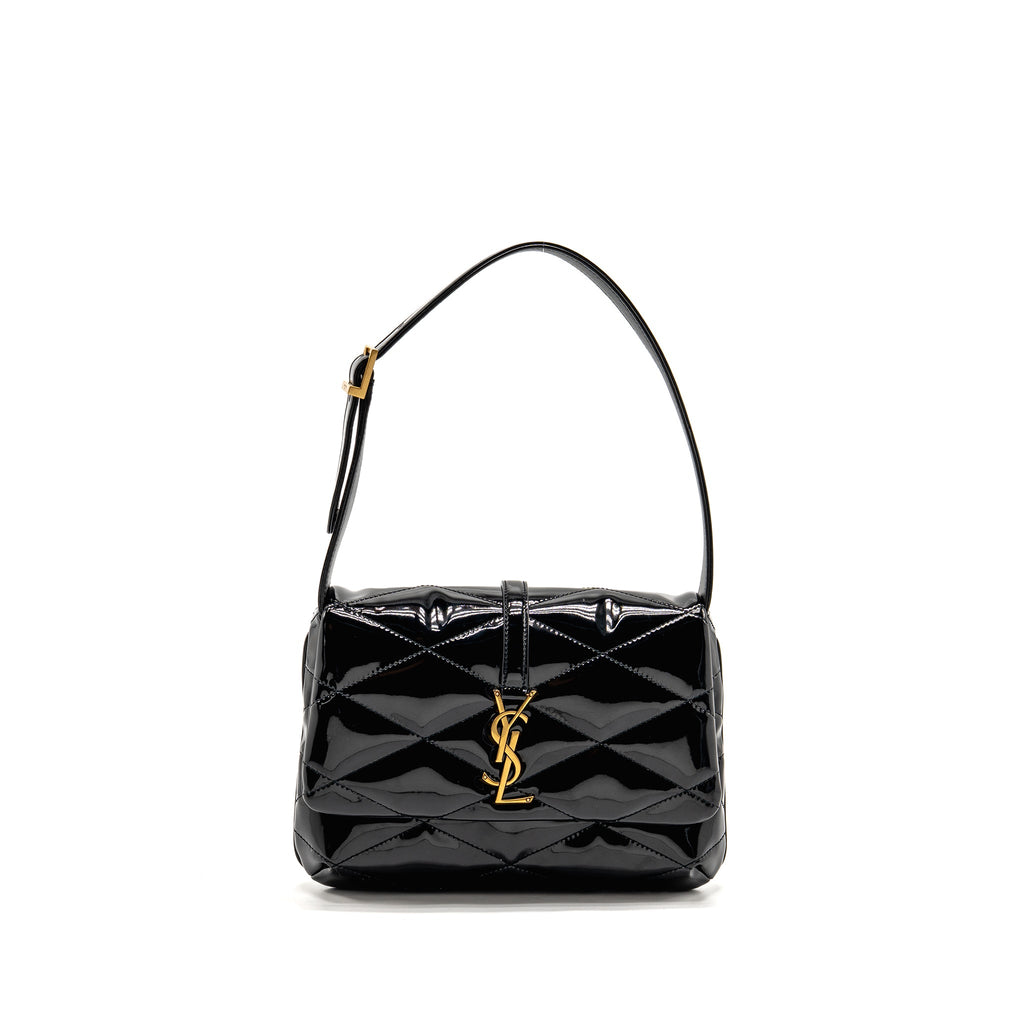 SAINT LAURENT/YSL LE 5 A 7 QUILTED SHOULDER BAG PATENT BLACK GHW