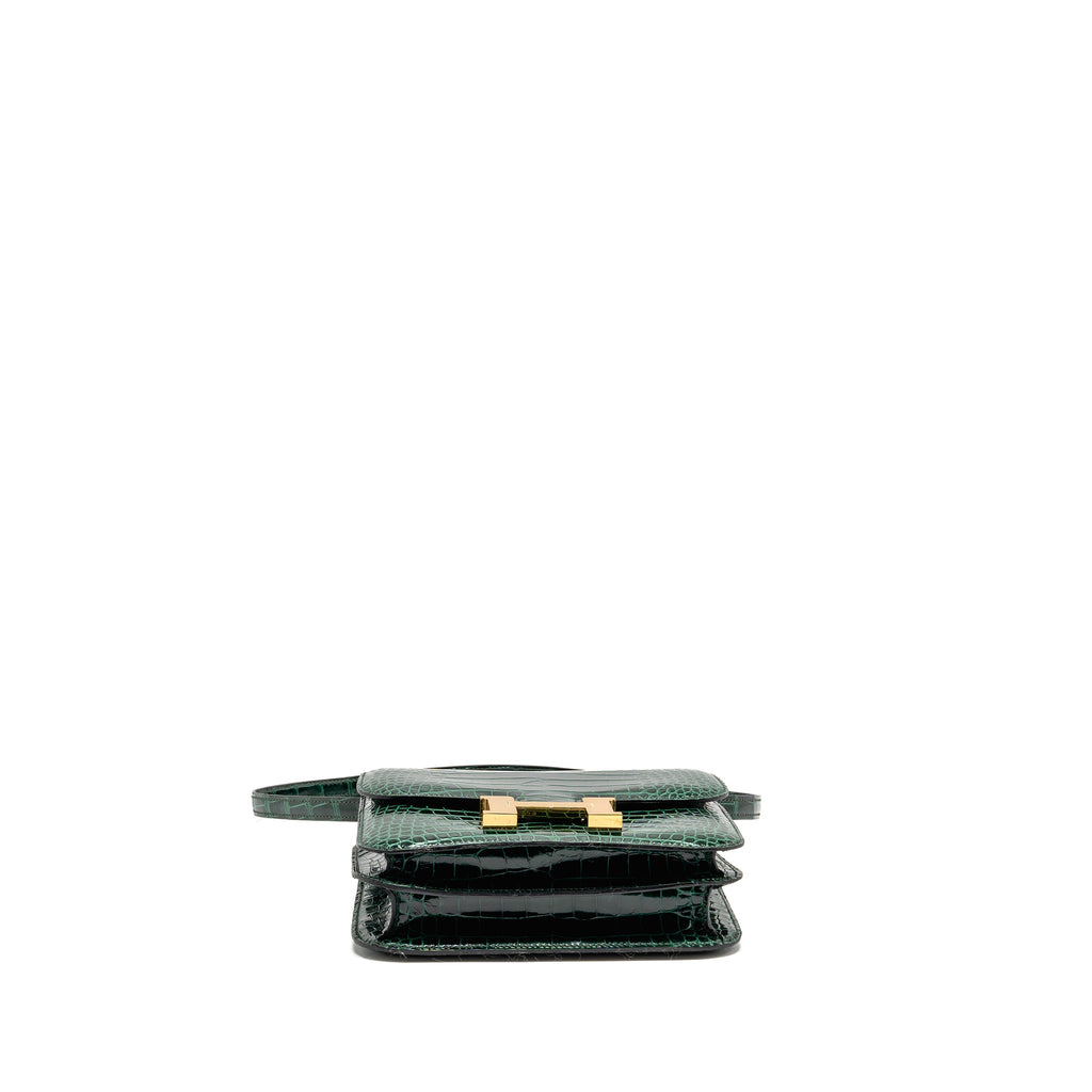 HERMES MINI CONSTANCE SHINY ALLIGATOR MISSISSIPPIENSIS VERT FONCE GHW