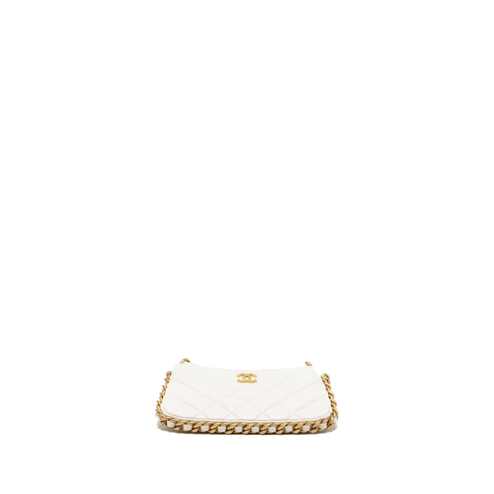 CHANEL QUILTED CC PURSE WITH CHAIN SHINY CRUMPLED LAMBSKIN WHITE GHW (MICROCHIP)