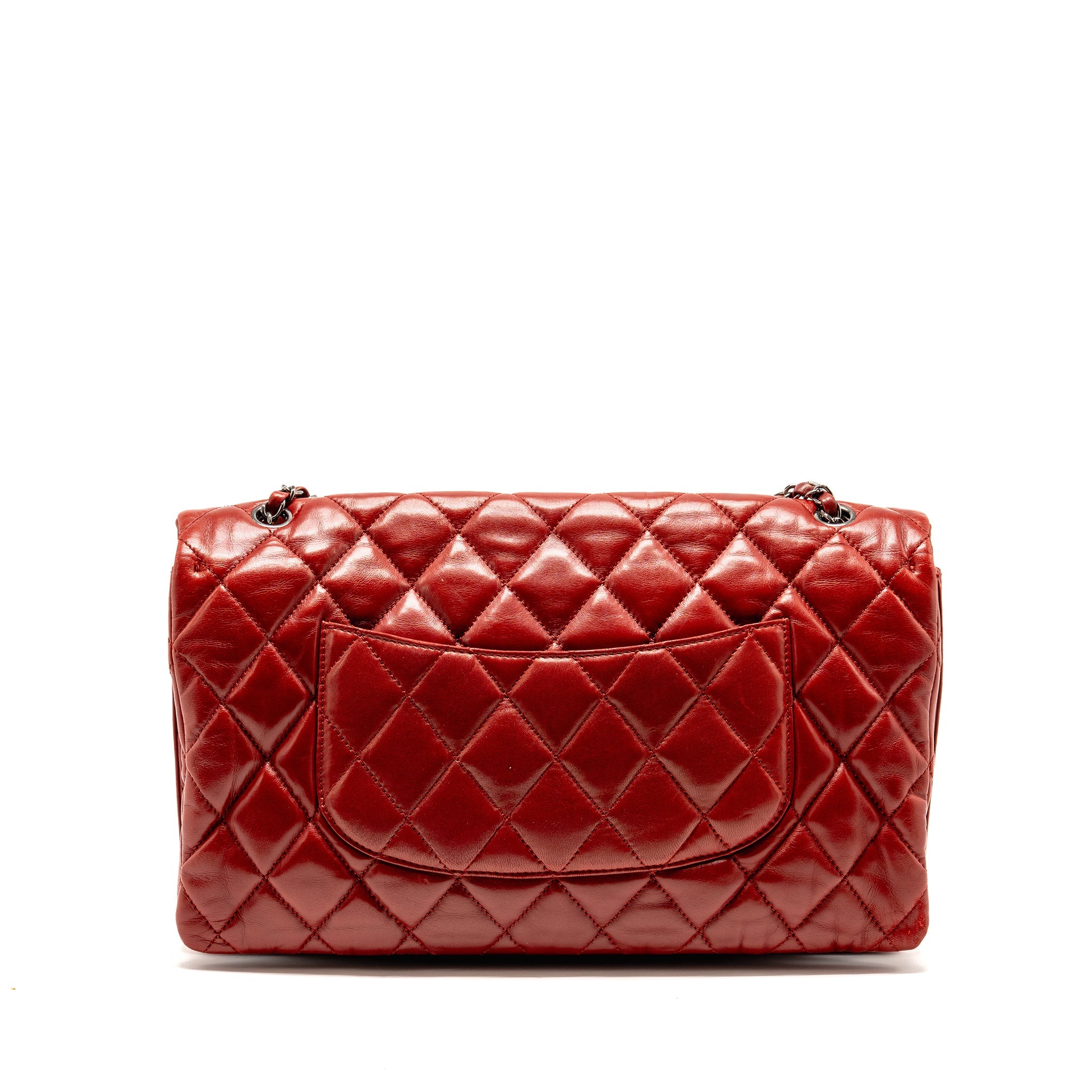 CHANEL MAXI FLAP BAG LAMBSKIN RED SHW