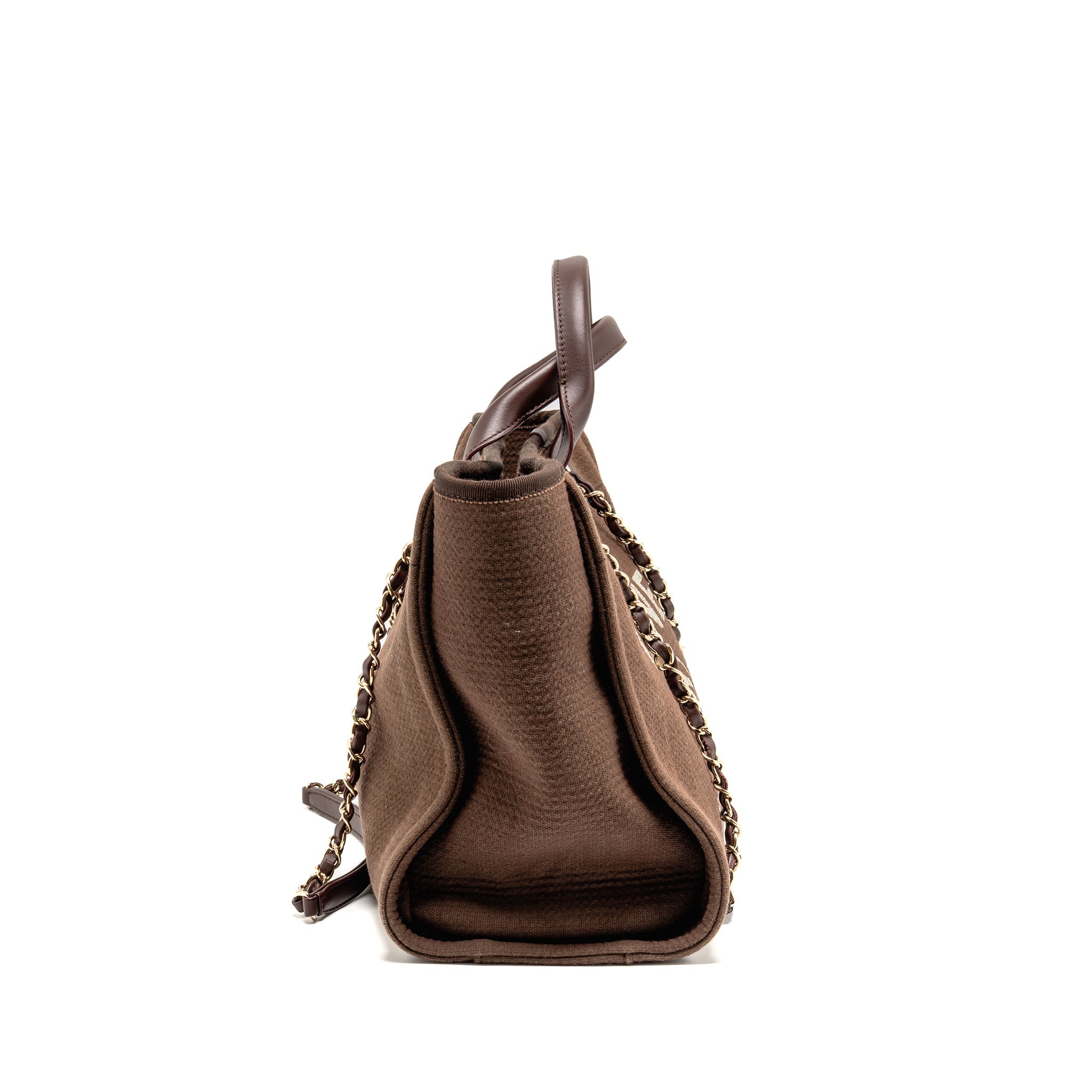 CHANEL DEAUVILLE TOTE BAG CANVAS DARK BROWN LGHW (MICROCHIP)