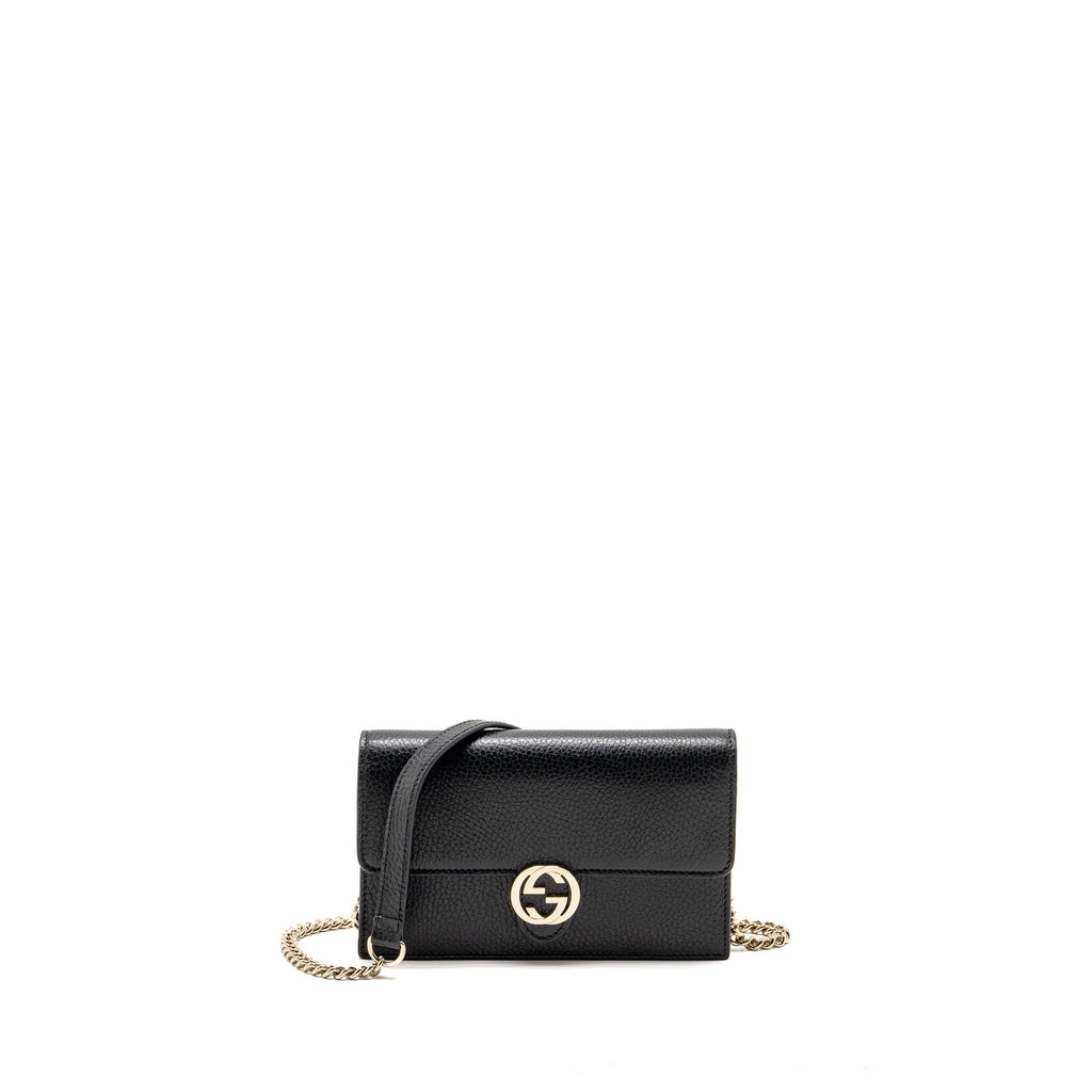 GUCCI INTERLOCKING CHAIN WALLET CALFSKIN BLACK GHW