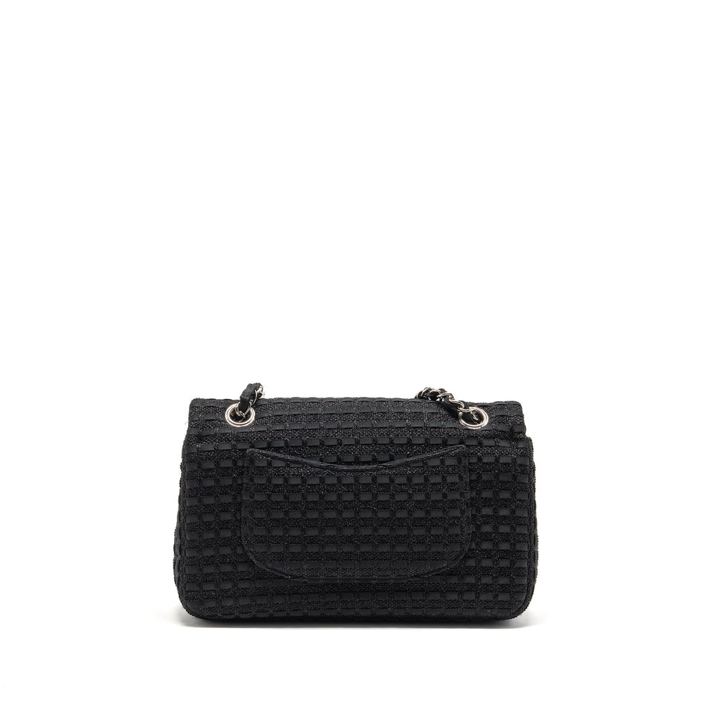 CHANEL MEDIUM CLASSIC DOUBLE FLAP BAG TWEED BLACK SHW