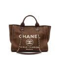 CHANEL DEAUVILLE TOTE BAG CANVAS DARK BROWN LGHW (MICROCHIP)