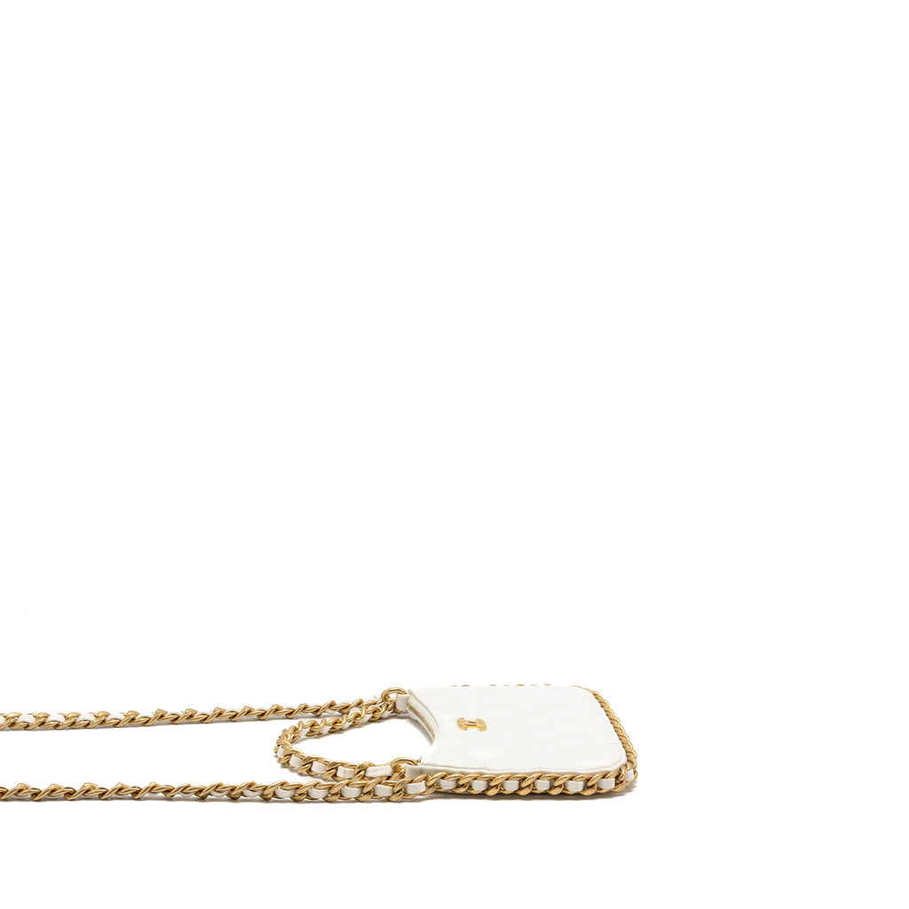 CHANEL QUILTED CC PURSE WITH CHAIN SHINY CRUMPLED LAMBSKIN WHITE GHW (MICROCHIP)