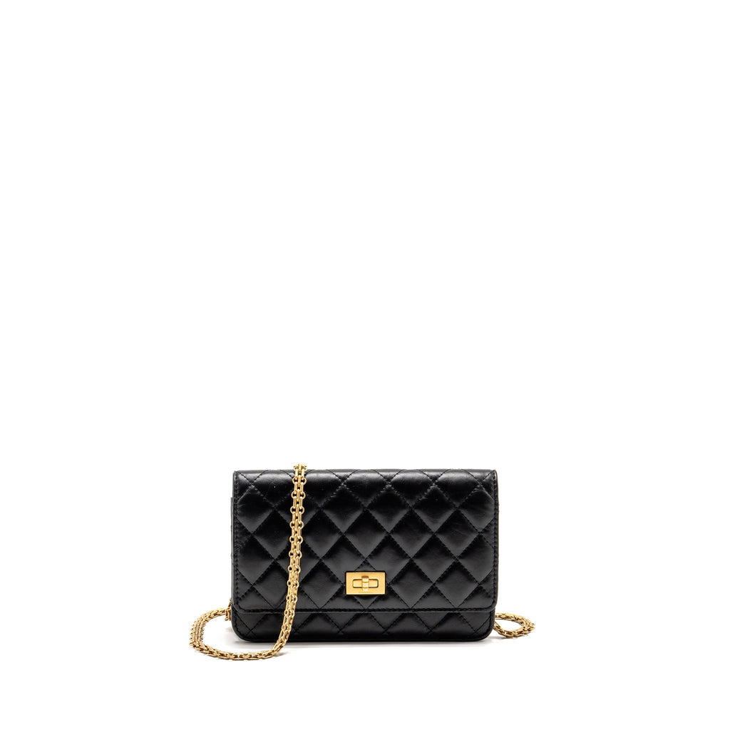 CHANEL 2.55 REISSUE WALLET ON CHAIN AGED CALFSKIN BLACK GHW (MICROCHIP)