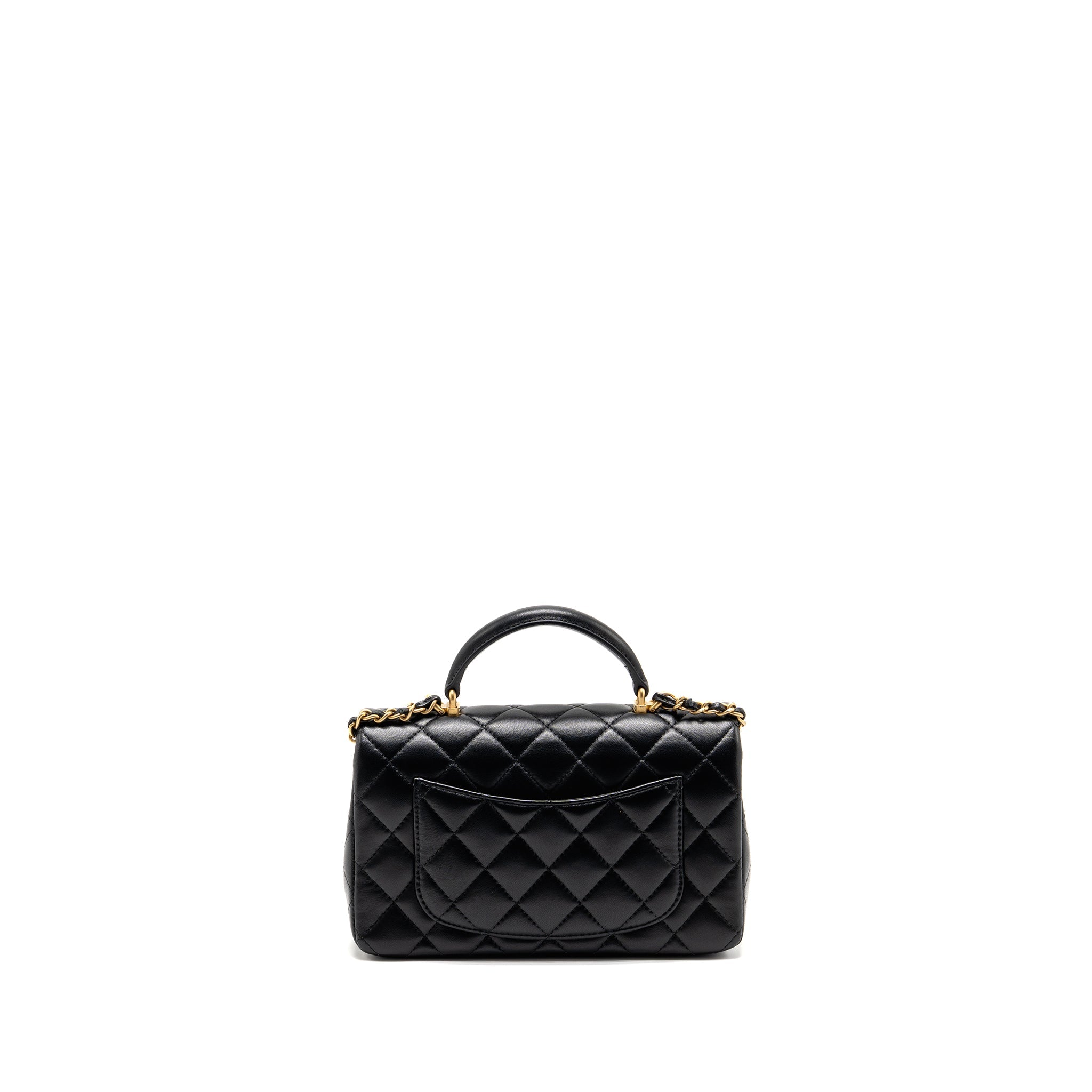 CHANEL TOP HANDLE MINI RECTANGULAR LAMBSKIN BLACK GHW (MICROCHIP)