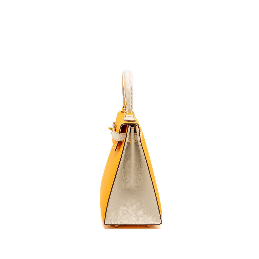 HERMES KELLY 28 SPECIAL ORDER EPSOM JAUNE D’OR/CRAIE BRUSHED GHW