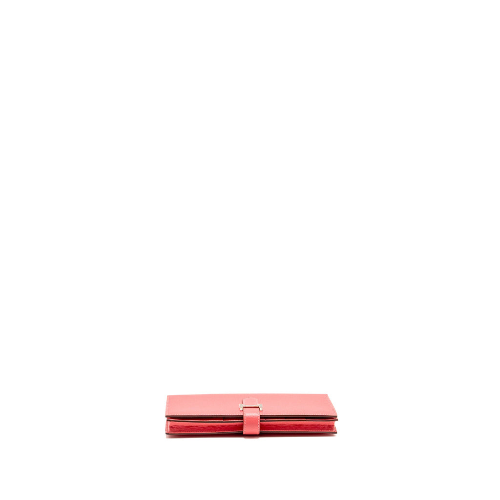 HERMES BÉARN SOUFFLET WALLET CHEVRE MYSORE ROSE LIPSTICK SHW