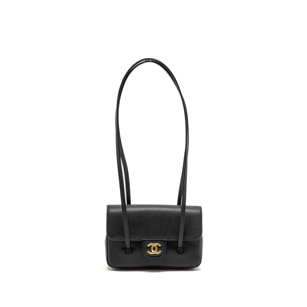 CHANEL 26P PREPPY COCO CLUTCH WITH LEATHER STRAP GRAINED SHINY CALFSKIN BLACK GHW (MICROCHIP)