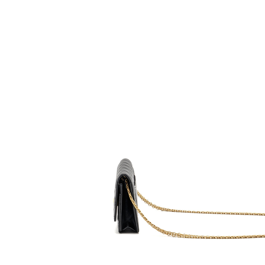 CHANEL 2.55 REISSUE WALLET ON CHAIN AGED CALFSKIN BLACK GHW (MICROCHIP)