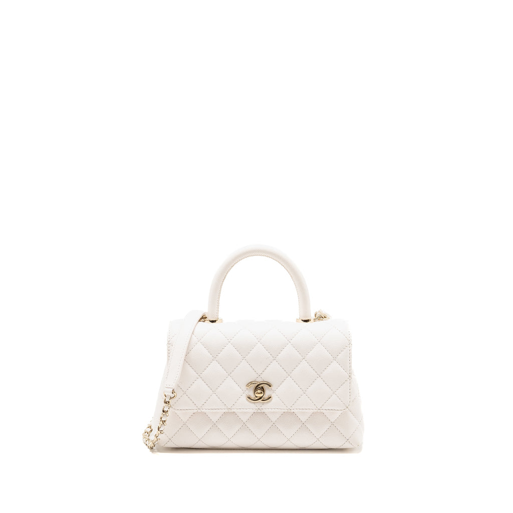 CHANEL SMALL COCO HANDLE CAVIAR WHITE LGHW (MICROCHIP)