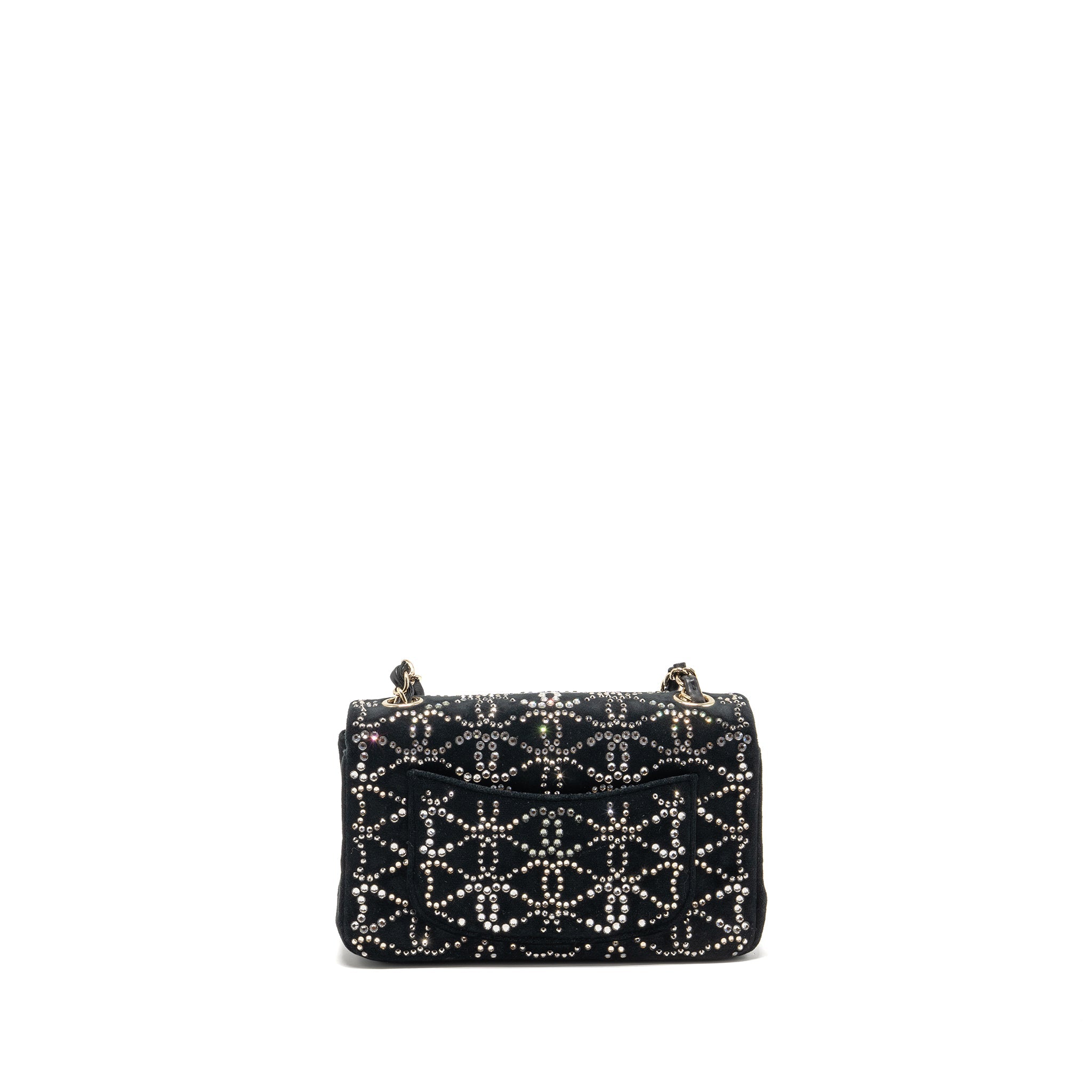 CHANEL MINI RECTANGULAR FLAP BAG VELVET WITH CRYSTAL BLACK LGHW