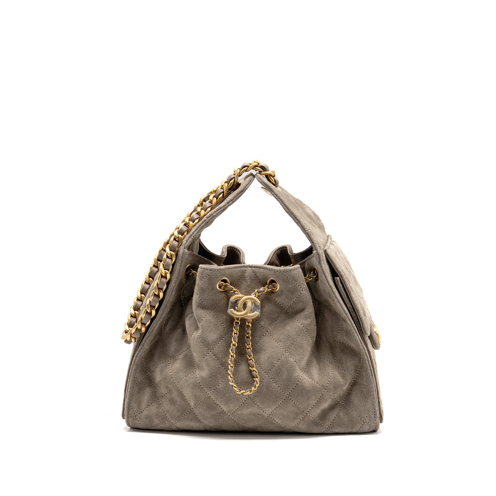 CHANEL SMALL 25 BAG SUEDE GREY GHW (MICROCHIP)