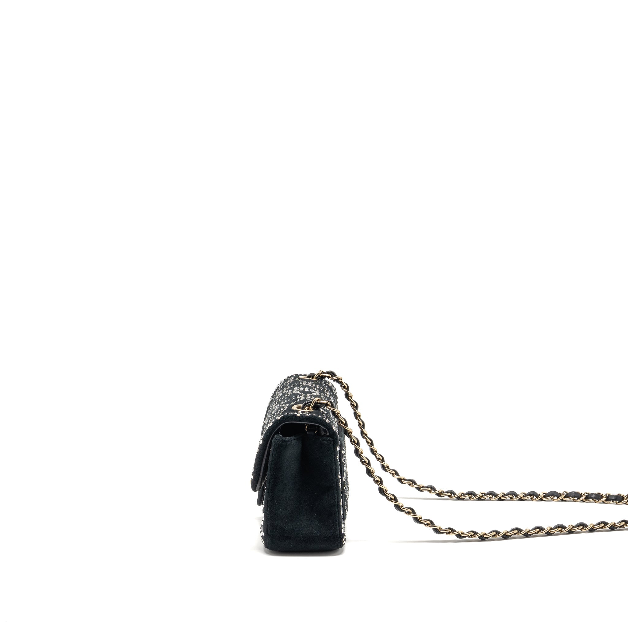 CHANEL MINI RECTANGULAR FLAP BAG VELVET WITH CRYSTAL BLACK LGHW