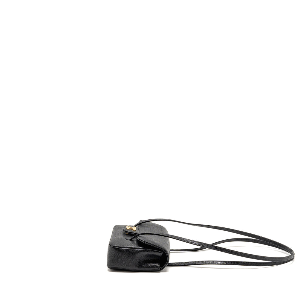 CHANEL 26P PREPPY COCO CLUTCH WITH LEATHER STRAP GRAINED SHINY CALFSKIN BLACK GHW (MICROCHIP)