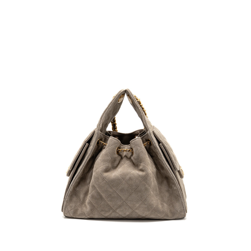 CHANEL SMALL 25 BAG SUEDE GREY GHW (MICROCHIP)