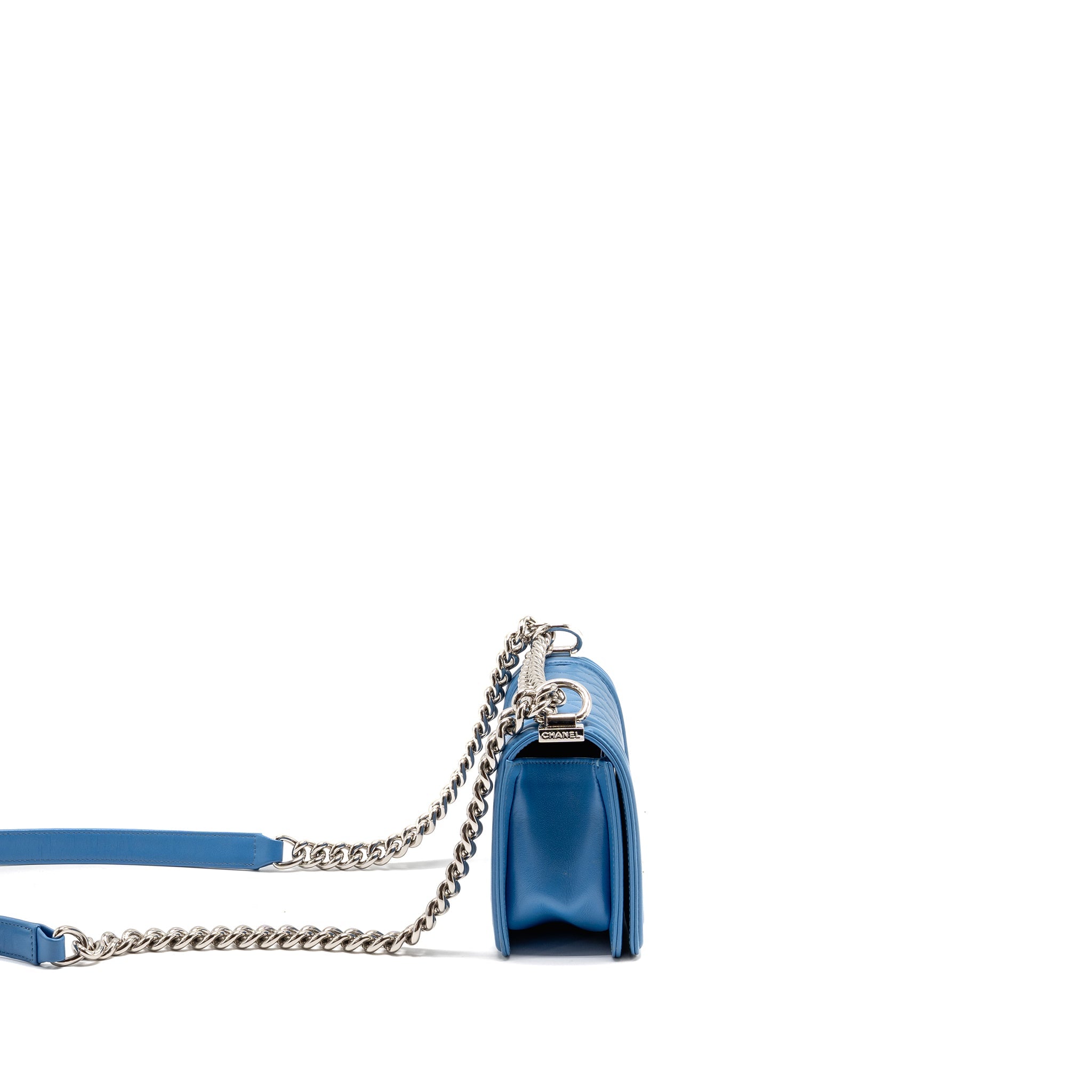 CHANEL SMALL BOY BAG CALFSKIN BLUE SHW