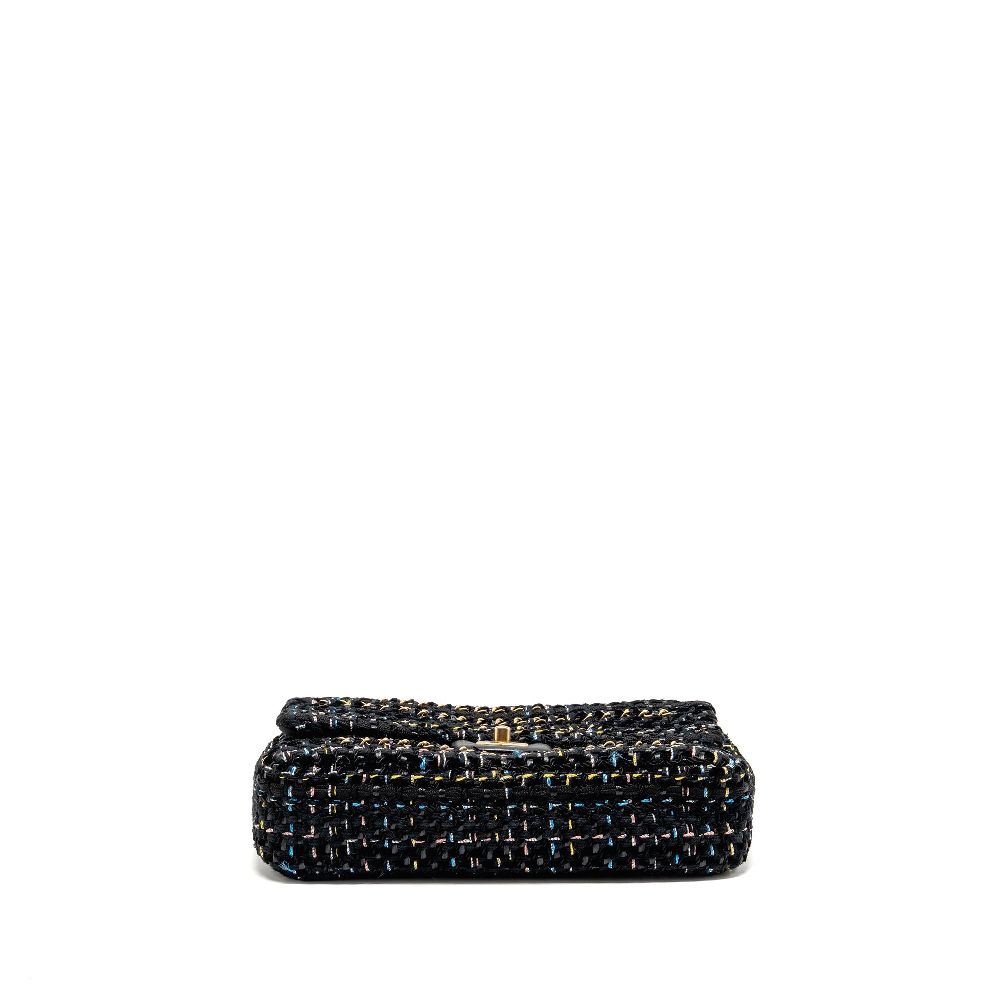 CHANEL MEDIUM SINGLE FLAP BAG TWEED BLACK GHW